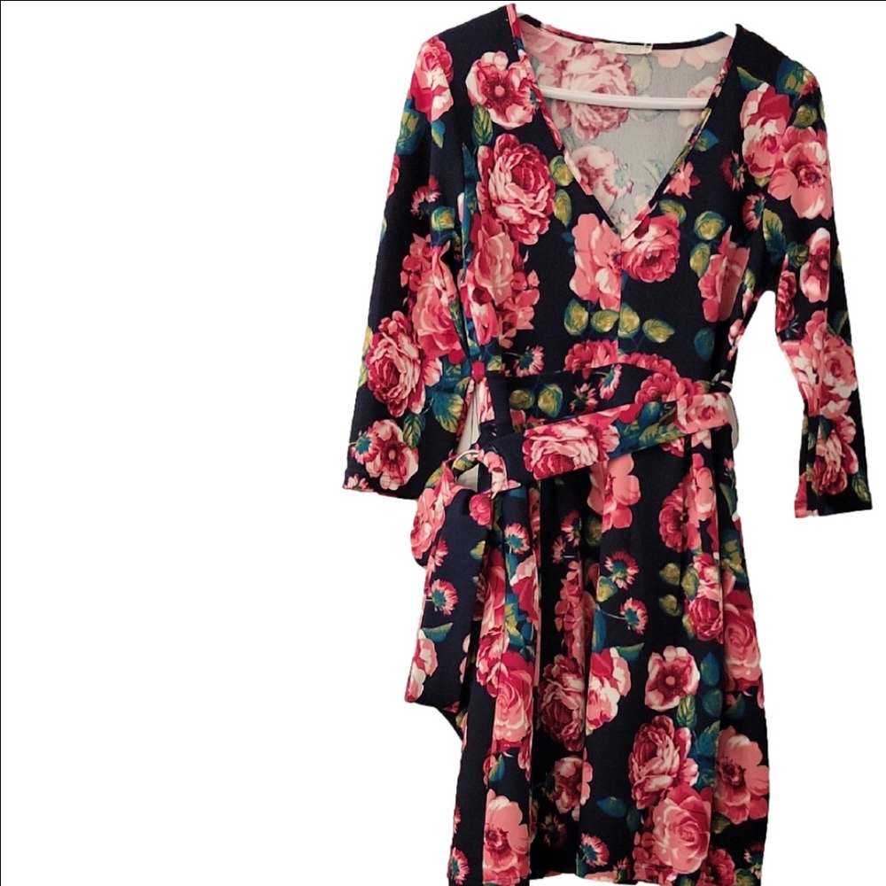 Luna Floral Belted Waist Midi Dress